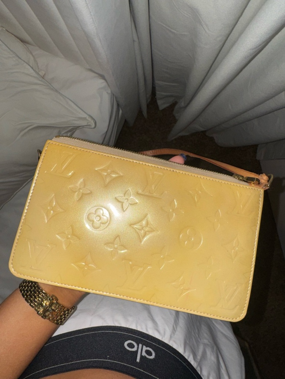 Louis Vuitton Yellow Vernis Monogram Wristlet Pouch